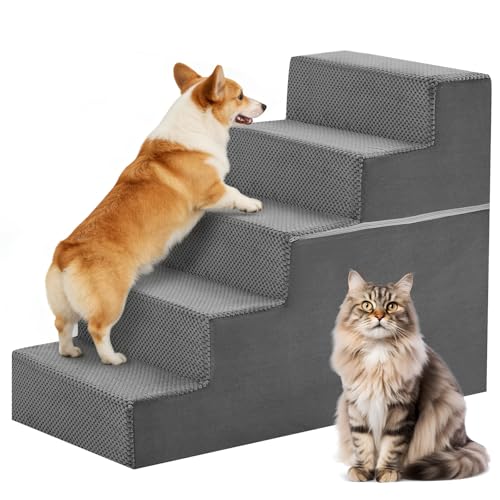 Dog Stairs for Small and Medium Dogs (Grey / Straight-22.4"H)