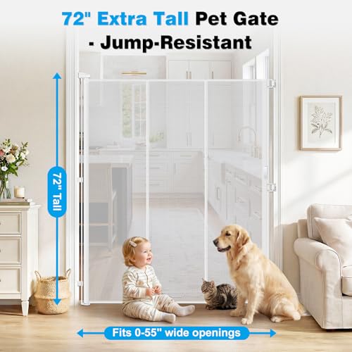 Reinforced 72" Extra Tall Pet Gate for Cat (White / 72" Tall x 55" Wide（ With Reinforced Bar ）)