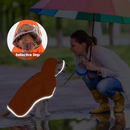 Dog Raincoat Waterproof Dog Rain Jacket with Clear Hooded (Orange / Small)