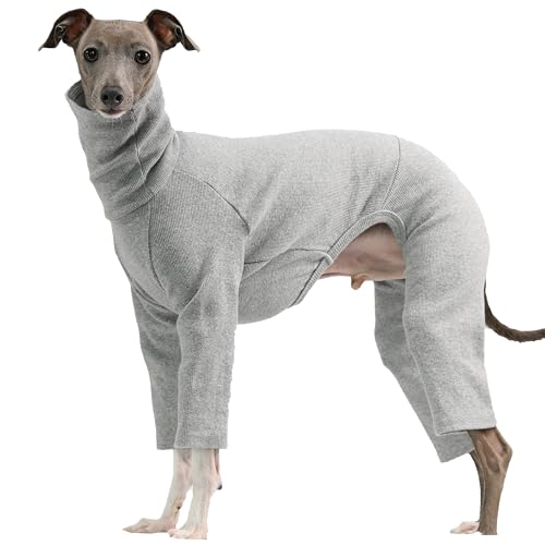 D Doggy Star Italian Greyhound Clothes Stretchable Onesie Whippet for Dog (3XL / Ribbed Grey)