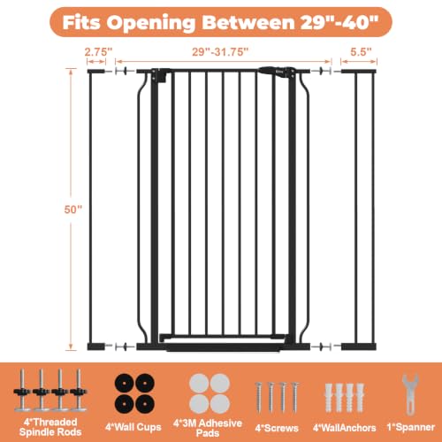 50" Extra Tall Baby Gate No Drilling (Black / 29-40"Wide, 50"Tall)