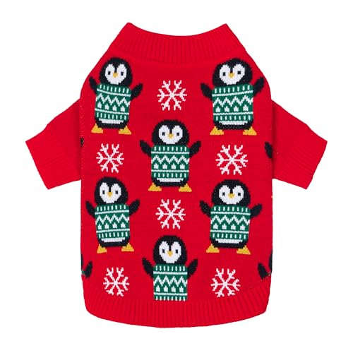 Funny Penguins Dog Ugly Christmas Sweater (Large / Snowflake Penguin)