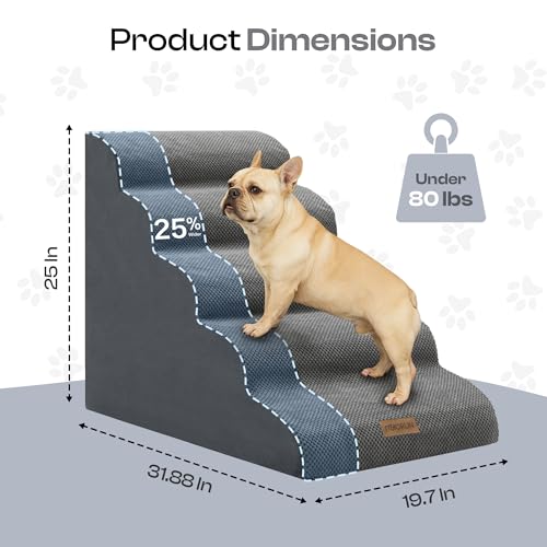 Extra Wide Dog Stairs for Large Dogs (Gray / Stairs- 25"H)