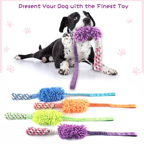 Dog Puppy Toys Dog Squeak Toys Plush Dog Toy with Dog Ropes Knots for Fun and Teeth Cleaning (Purple / Dog Bite Stick Toy)