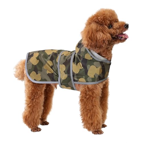 Dog Raincoat for Small Dogs Puppies Waterproof Jacket Hooded Rain Coats with Reflective Strips Leash Hole & Poncho Adjustable Fit (Camo Ducks / X-Small)