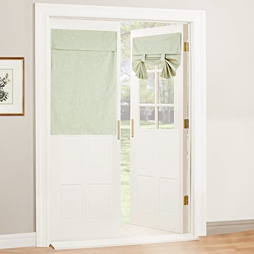 Natural Linen Textured French Door Window Curtains 100% Blackout (Light Sage / 30"W x 40"L (Pack of 1))