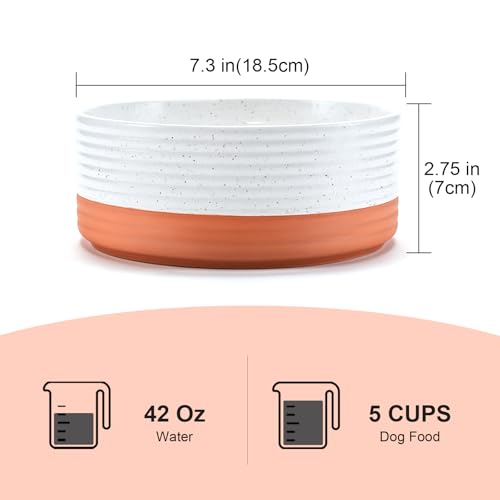 Ceramic Dog Bowls 2 Pack (7.3 in - 5.3 cups / Pattern White - Only Bowls*2)