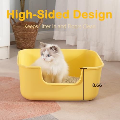 Large Cat Litter Box with High Sides (Long Side Entry-Grey)