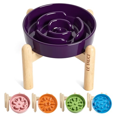 Ceramic Slow Feed Dog Bowls (Maze Purple+Stand / S-0.6 Cups)