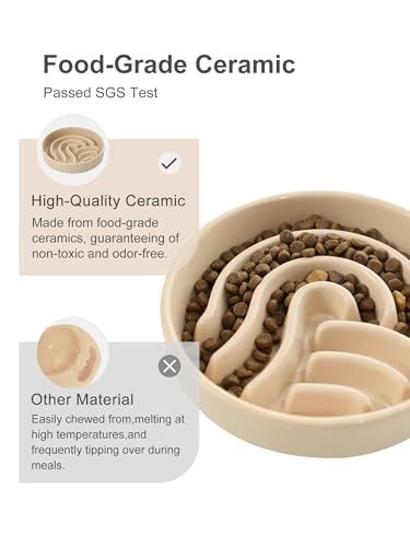 Ceramic Slow Feeder Dog Bowl (Waves-Apricot / Small)