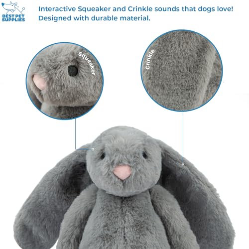 Bunny Buddy Squeaky Plush Dog Toy (Bunny (Beige, Gray) / Large)
