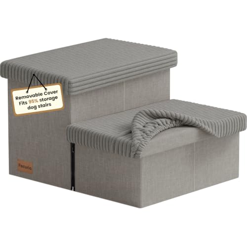 2 Step Wide Dog Stairs 11" H with Removable Cover (Covered Grey / 20"D x 13"W x 11"H)
