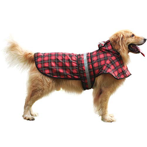 Dog Raincoat with Hood & Leash Hole S (Large / Plaid)