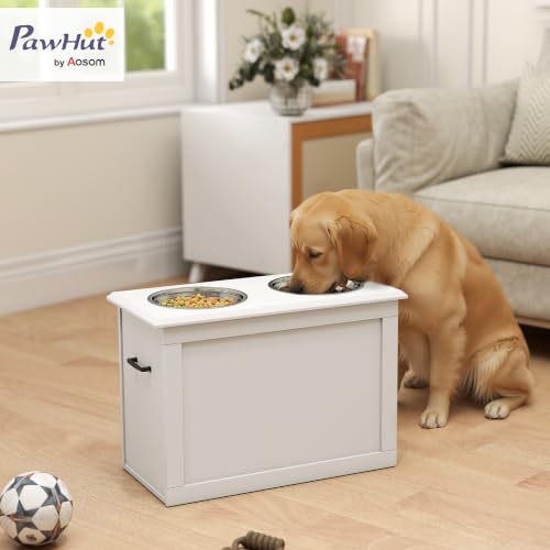 Raised Pet Feeding Storage Station for Large Dogs (White)