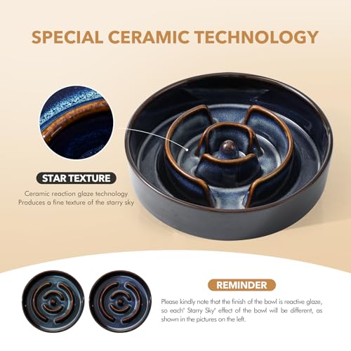 Ceramic Slow Feeder Dog Bowls (1 x Starry Sky - A / M- 7.3inch / 1.2 Cups)