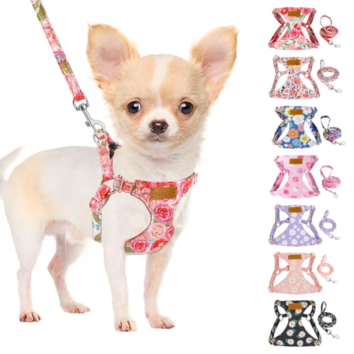 No Pull Dog Harness with Leash for Small Medium Dogs (Small(11-17.5lb) / Pink Rose)