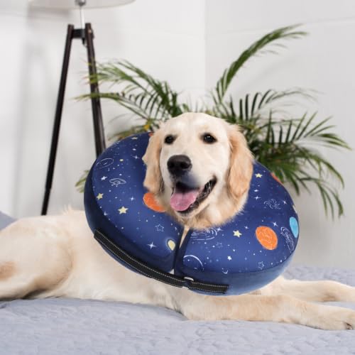 Soft Dog Cone Alternative After Surgery for Large Medium Dogs (Navy Blue Planet / M(Neck 13"-16"))