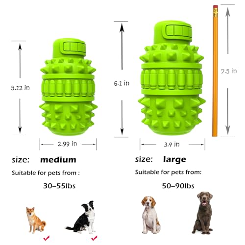 Natural Rubber Squeaky Dog Chew Toy for Medium Aggressive Chewers (Green / Medium（For 30–55 lb dogs）)