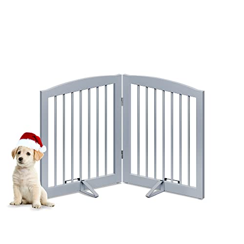 Freestanding Pet Gate for Dogs (24" Height-2 Panel / Gray)