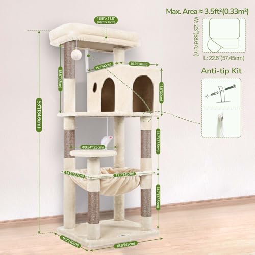 Cat Tree Tower with Scratching Post for Indoor Cats (Beige / L)