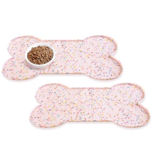 Dog Food Mat Anti (19.4" x 9.8"-2PCS / Donut Pink)