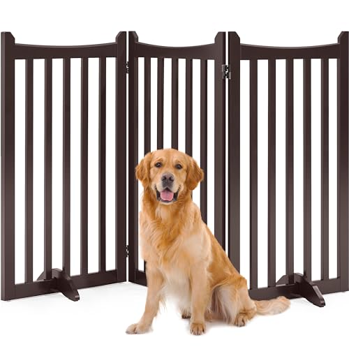 Freestanding Wooden Dog Gate (Espresso / 60" W x 36" H)