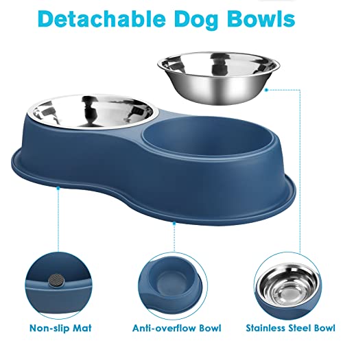Stainless Steel Dog Bowls Double Non (Medium-18oz / 5.Blue)