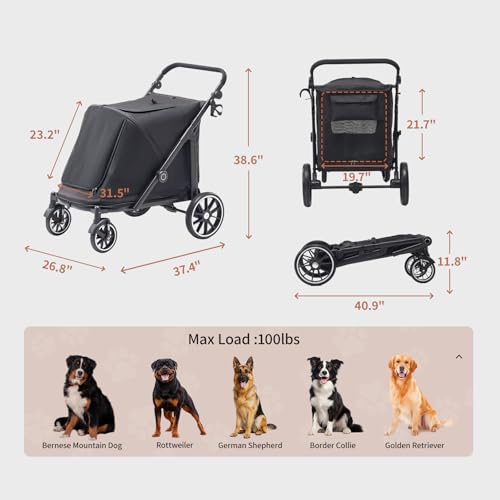 Dog Stroller for Large Dogs (Black)