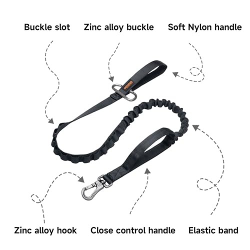 Tactical Military Bungee Nylon Dog Leash Adjustable (Black)
