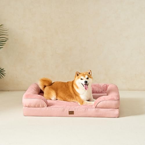 Orthopedic Dog Beds Large Sized Dog (Dusty Pink / 35.0"l X 22.0"w X 6.5"th)
