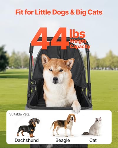 Pet Stroller 44 lbs Weight Capacity (4 wheels, For Pets up to 40 Pound)