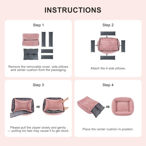 Dog Bed for Small Dogs (Pink / S (20"x19"x6"))