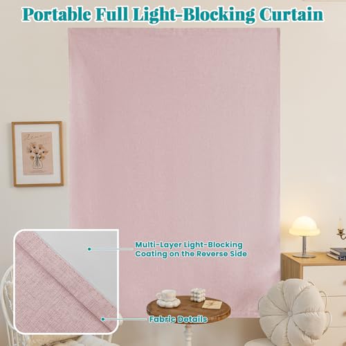 100% Blackout Adhesive Blackout Curtains (52"W x 84"L (Pack of 1) / Light Pink)