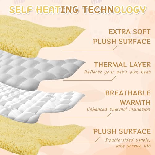 3 Pack Self Warming Pet Bed Leaf Shape Self Heating Cat Dog Mat Washable Thermal Sleeping Pad for Indoor Outdoor Hedgehog (Light Yellow / Medium-18"x24")