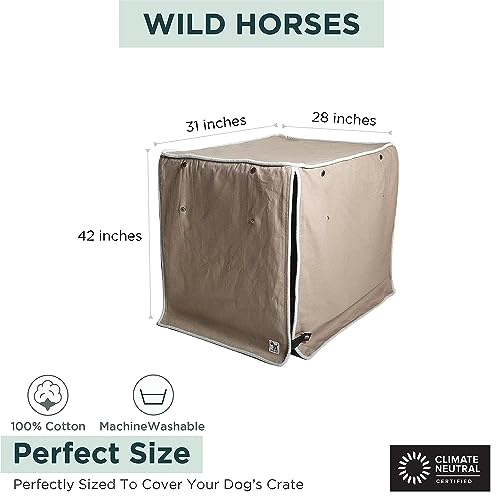 Tan Dog Crate Cover (Wild Horses / 42.0"L x 28.0"W x 31.0"H)