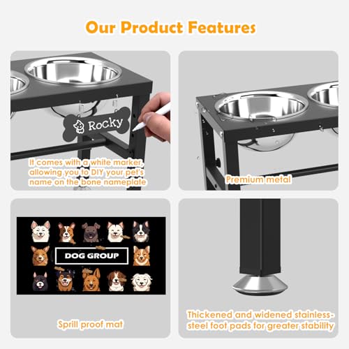 4 Bowl Elevated Dog Bowl Stand (Black, 4 Bowls / Height:9-12.2inch)