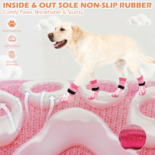 Dog Socks to Prevent Licking Paws with Grippers for Hardwood Floors Anti Slip (Pink / X-Large)