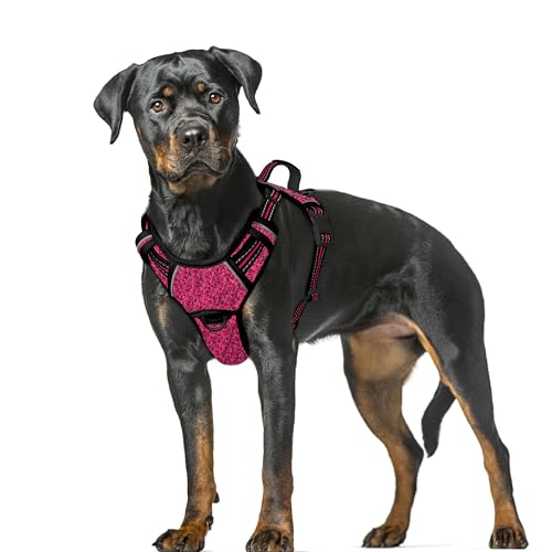 Dog Harness for Large Dogs No Pull Dog Vest ID Tag Pocket (Pink/Black / X-Large)