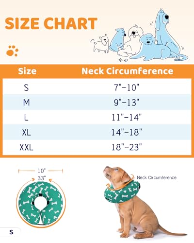 Inflatable Dog Cone Collar Alternative After Surgery (T Bone Green / S(Neck 7"-9.5"))