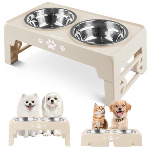 Elevated Dog Bowls for Small Dogs and Cats (for Small Dogs and Cats 2 Basic Bowls / Beige)