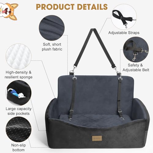 Dog Car Seat for Large Medium Sized Dogs Under 55 lbs (Black Dark Grey / Medium/Large)