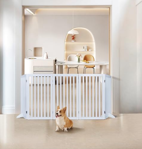 36”H Free Standing Pet Gate for Dog Cat (White / 100"W×36"H)