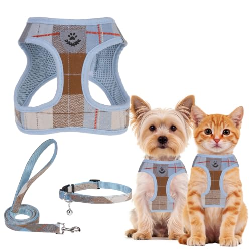 Dog Harness Collar and Leash Set No Pull for Small Medium Sized (Light Blue / XS (CHEST 13"-14.5"))