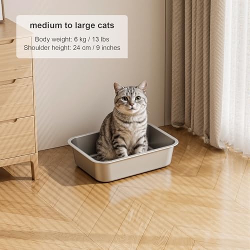 Small Stainless Steel Cat Litter Box (15.7"L x 11.8"W x 3.9"H)