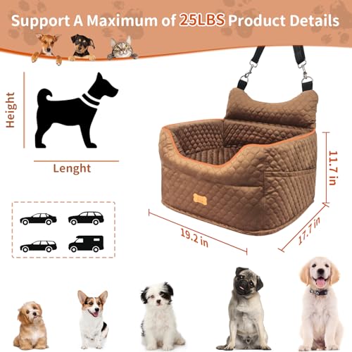 Dog Car Seat for Small Dogs Up to 25 lbs with 6 (Brown)
