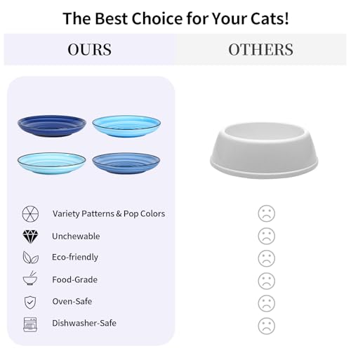 6 Inch Ceramic Cat Bowls (6 Inch, Set of 4 / Gradient Blue)