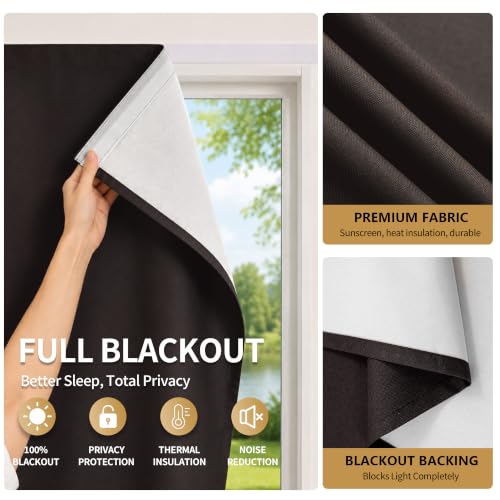 100% Blackout Stick on Curtains (Dark Coffee / 46"W x 72"H)