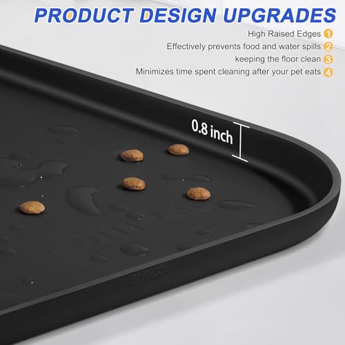 Waterproof Silicone Pet Food Mat with Raised Edge for Dog & Cat (Black / 24"L x 16"W)