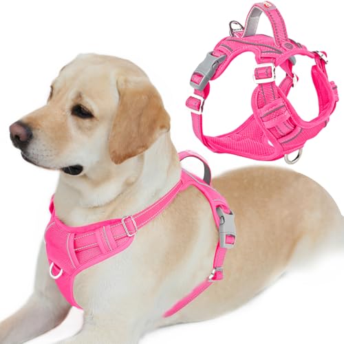 Dog Harness No Pull with ID Tag Pocket (Large(Chest:24.5-32.5") / Pink)