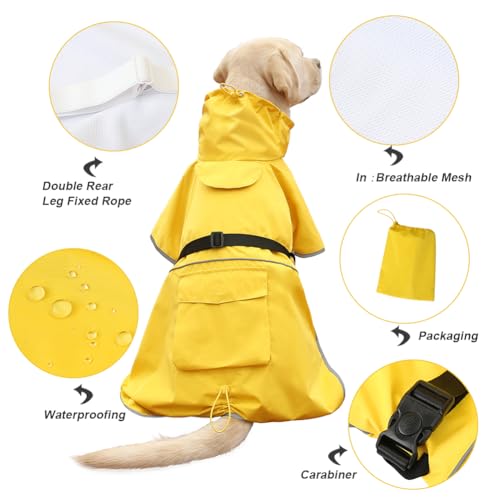 Dog Raincoat Waterproof Adjustable Rain Jacket Small Dogs Yellow (Yellow / XL-Fit for 15-21 pounds)